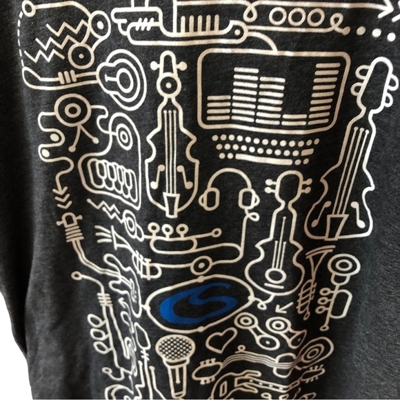 NEW Custom Ink Tee Women S Charcoal with Graphics Musical Instruments - Picture 2 of 9